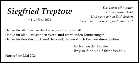 Traueranzeige von Siegfried Treptow von Schleswig-Holsteinische Landeszeitung