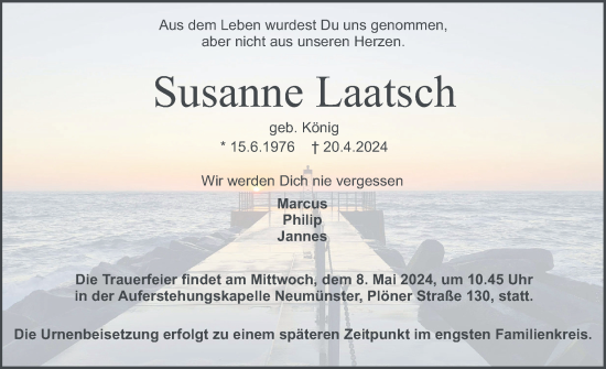 Traueranzeige von Susanne Laatsch von Holsteinischer Courier