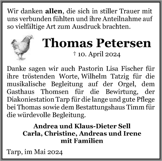 Traueranzeige von Thomas Petersen von Flensburger Tageblatt