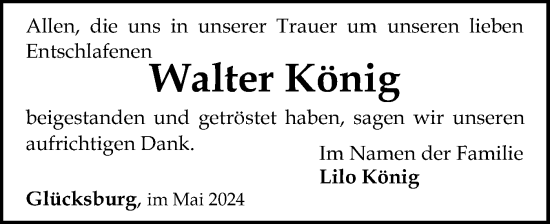 Traueranzeige von Walter König von Flensburger Tageblatt
