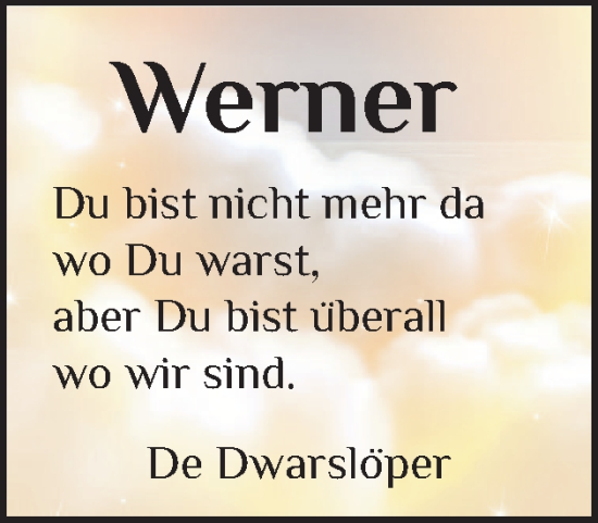 Traueranzeige von Werner  von Eckernförder Zeitung, Hallo Eckernförde