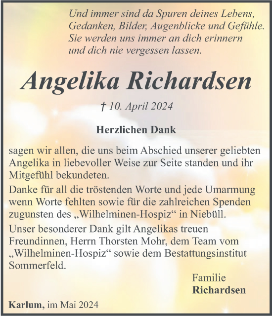 Traueranzeige von Angelika Richardsen von Region Flensburg