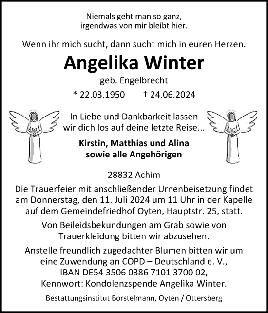 Traueranzeige von Angelika Winter von Flensburger Tageblatt