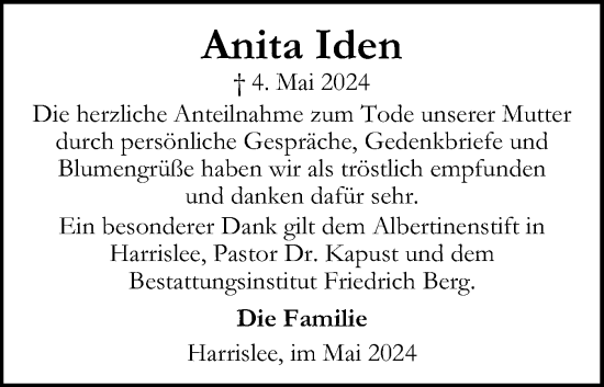 Traueranzeige von Anita Iden von Flensburger Tageblatt