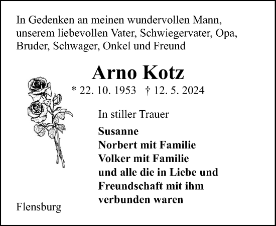 Traueranzeige von Arno Kotz von Flensburger Tageblatt