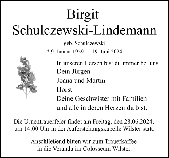 Traueranzeige von Birgit Schulczewski-Lindemann von Norddeutsche Rundschau, Wilstersche Zeitung, Glückstädter Fortuna