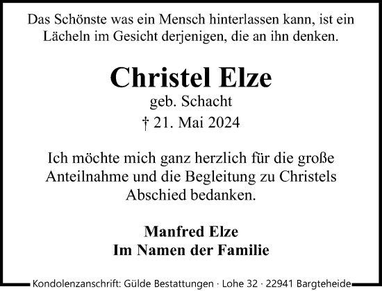 Traueranzeige von Christel Elze von Stormaner Tageblatt