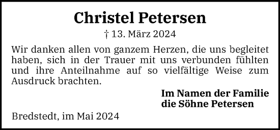 Traueranzeige von Christel Petersen von Husumer Nachrichten, Nordfriesland Tageblatt