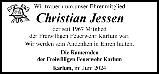 Traueranzeige von Christian Jessen von Husumer Nachrichten, Nordfriesland Tageblatt
