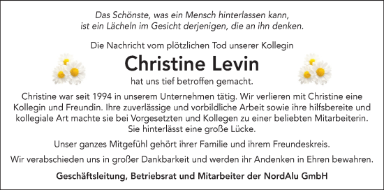 Traueranzeige von Christine Levin von Holsteinischer Courier