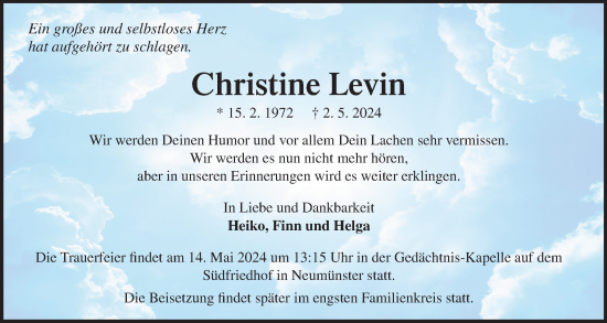 Traueranzeige von Christine Levin von Holsteinischer Courier