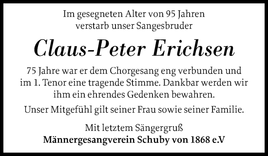 Traueranzeige von Claus-Peter Erichsen von Schleswiger Nachrichten, Schlei-Bote