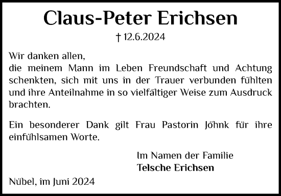 Traueranzeige von Claus-Peter Erichsen von Schleswiger Nachrichten, Schlei-Bote