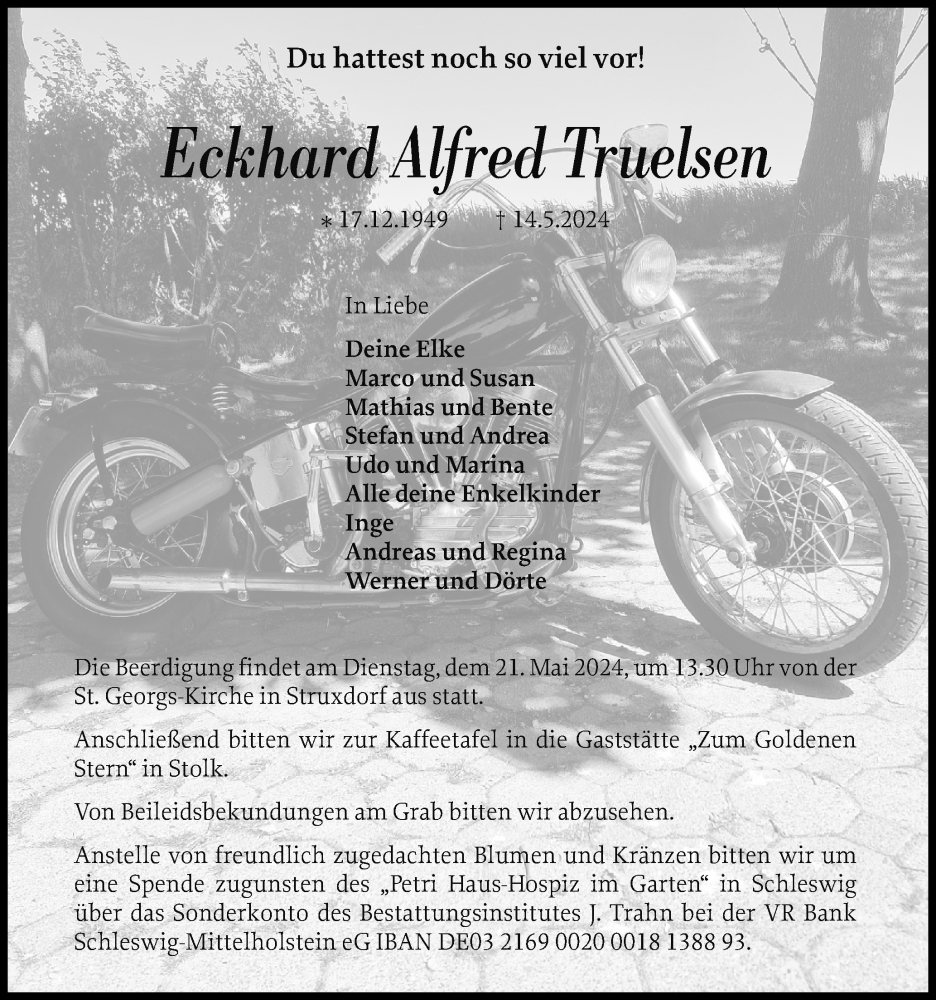  Traueranzeige für Eckhard Alfred Truelsen vom 18.05.2024 aus Schleswiger Nachrichten, Schlei-Bote