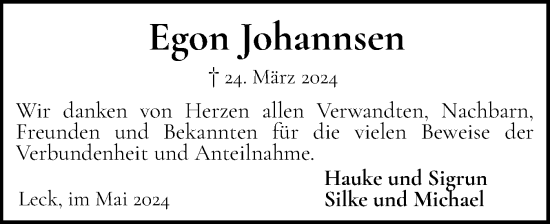 Traueranzeige von Egon Johannsen von Husumer Nachrichten, Nordfriesland Tageblatt