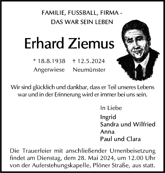 Traueranzeige von Erhard Ziemus von Holsteinischer Courier