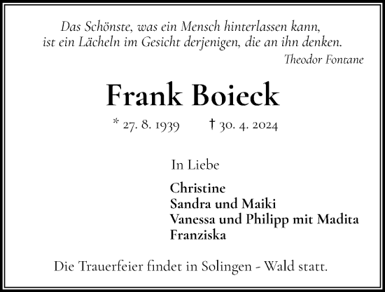 Traueranzeige von Frank Boieck von Wedel-Schulauer Tageblatt, tip Wedel-Schulauer Tageblatt, tip Rissener Rundschau