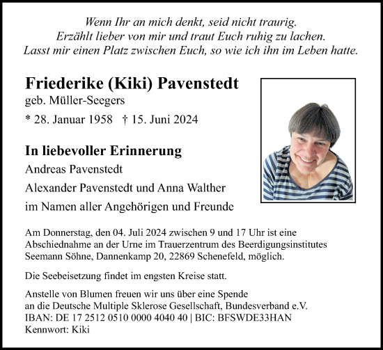 Traueranzeige von Friederike Pavenstedt von Region Pinneberg und tip Pinneberg