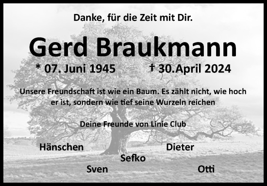 Traueranzeige von Gerd Braukmann von Eckernförder Zeitung, Hallo Eckernförde