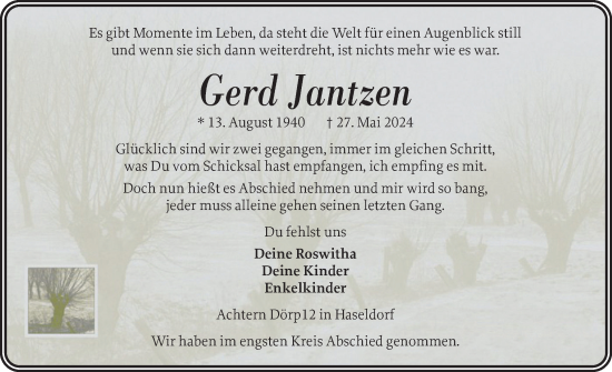 Traueranzeige von Gerd Jantzen von Uetersener Nachrichten, Der tip am Wochenende