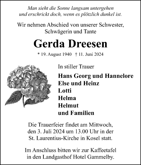 Traueranzeige von Gerda Dreesen von Eckernförder Zeitung, Hallo Eckernförde