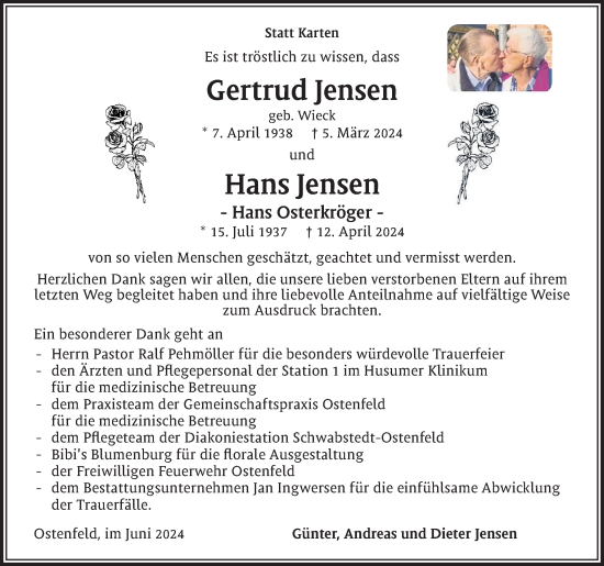 Traueranzeige von Gertrud Jensen von Husumer Nachrichten, Nordfriesland Tageblatt