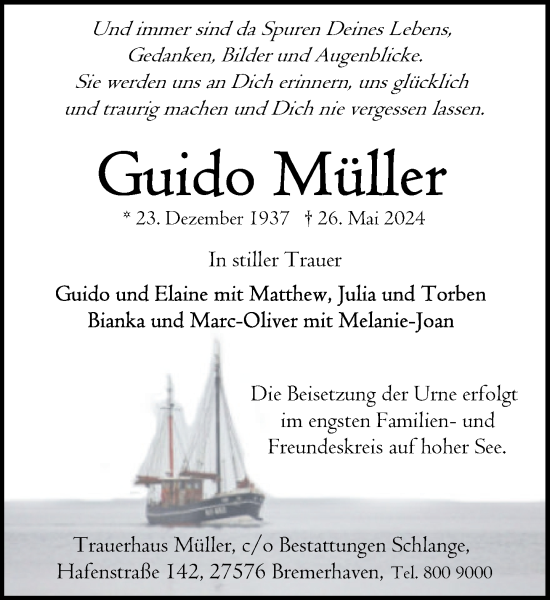 Traueranzeige von Guido Müller von Stormaner Tageblatt