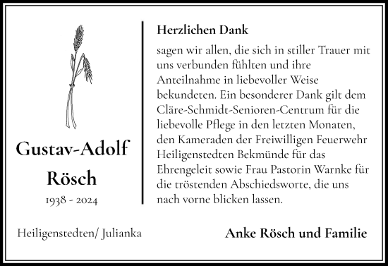 Traueranzeige von Gustav-Adolf Rösch von Norddeutsche Rundschau, Wilstersche Zeitung, Glückstädter Fortuna