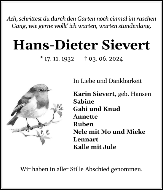 Traueranzeige von Hans-Dieter Sievert von Flensburger Tageblatt