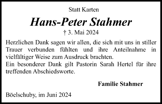Traueranzeige von Hans-Peter Stahmer von Region Flensburg