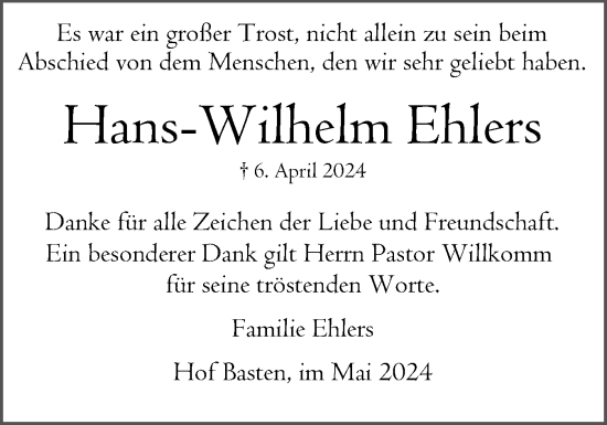 Traueranzeige von Hans-Wilhelm Ehlers von Norddeutsche Rundschau, Wilstersche Zeitung, Glückstädter Fortuna