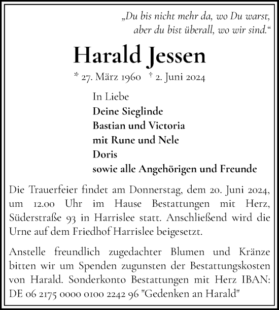 Traueranzeige von Harald Dessen von Flensburger Tageblatt