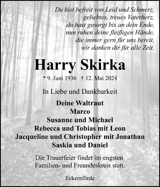 Traueranzeige von Harry Skirka von Eckernförder Zeitung, Hallo Eckernförde