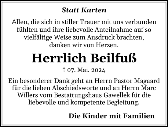 Traueranzeige von Herrlich Beilfuß von Husumer Nachrichten, Nordfriesland Tageblatt