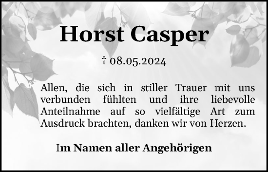 Traueranzeige von Horst Casper von Holsteinischer Courier