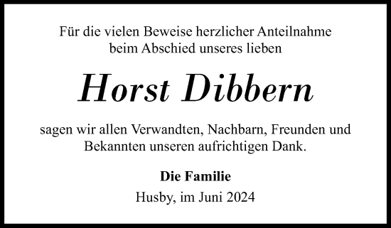 Traueranzeige von Horst Dibbern von Flensburger Tageblatt