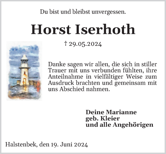 Traueranzeige von Horst Iserhoth von Region Pinneberg und tip Pinneberg