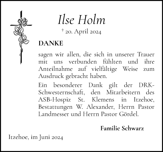 Traueranzeige von Ilse Holm von Norddeutsche Rundschau, Wilstersche Zeitung, Glückstädter Fortuna