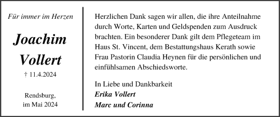 Traueranzeige von Joachim Vollert von Schleswig-Holsteinische Landeszeitung
