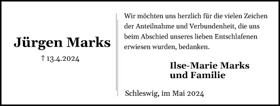Traueranzeige von Jürgen Marks von Schleswiger Nachrichten, Schlei-Bote