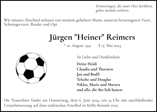 Traueranzeige von Jürgen  Reimers von Elmshorner Nachrichten, Barmstedter Zeitung