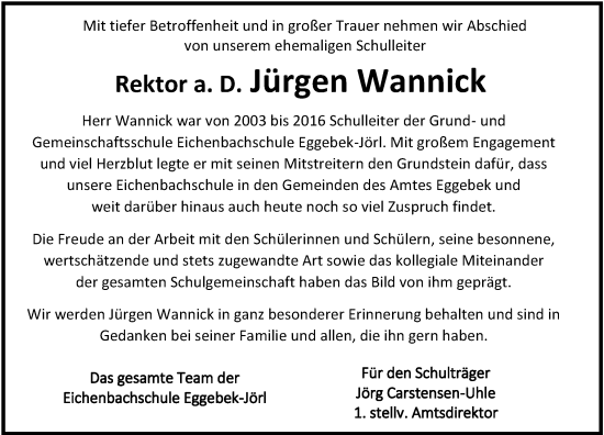 Traueranzeige von Klaus-Jürgen Wannick von Flensburger Tageblatt, Schleswiger Nachrichten, Schlei-Bote