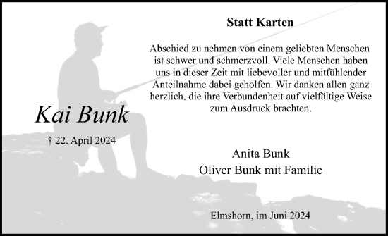 Traueranzeige von Kai Bunk von Elmshorner Nachrichten, Barmstedter Zeitung