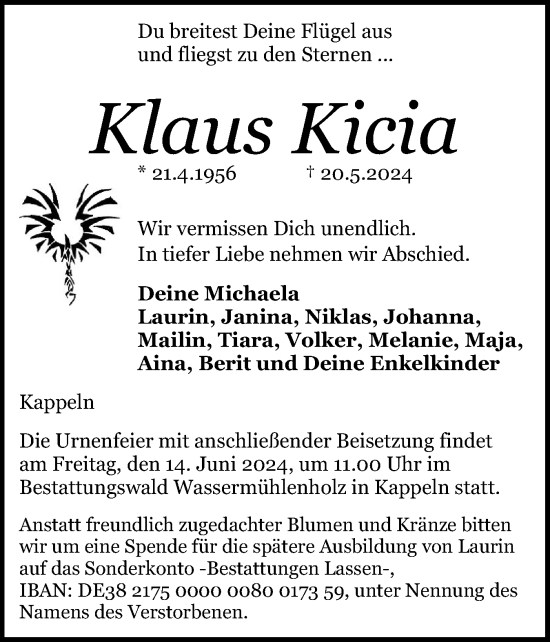 Traueranzeige von Klaus Kicia von Flensburger Tageblatt, Schleswiger Nachrichten, Schlei-Bote