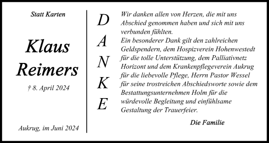 Traueranzeige von Klaus Reimers von Schleswig-Holsteinische Landeszeitung