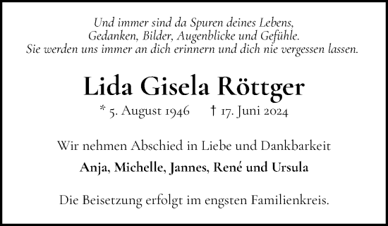 Traueranzeige von Lida Gisela Röttger von Wedel-Schulauer Tageblatt, tip Wedel-Schulauer Tageblatt, tip Rissener Rundschau