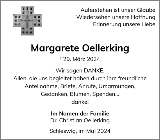 Traueranzeige von Margarete Oellerking von Schleswiger Nachrichten, Schlei-Bote
