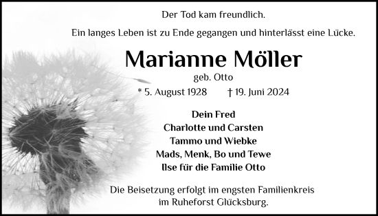 Traueranzeige von Marianne Möller von Flensburger Tageblatt
