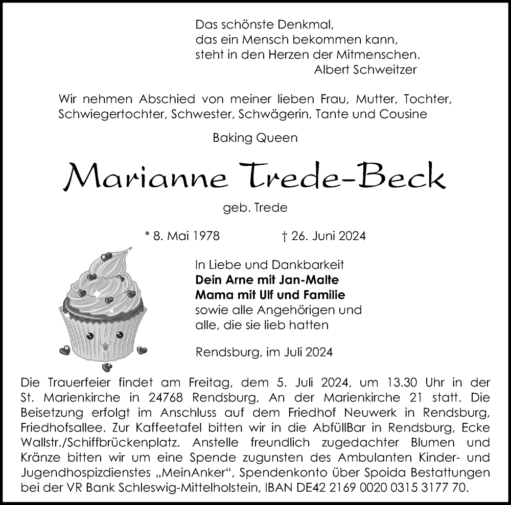  Traueranzeige für Marianne Trede-Beck vom 29.06.2024 aus Schleswig-Holsteinische Landeszeitung