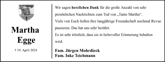 Traueranzeige von Martha Egge von Norddeutsche Rundschau, Wilstersche Zeitung, Glückstädter Fortuna